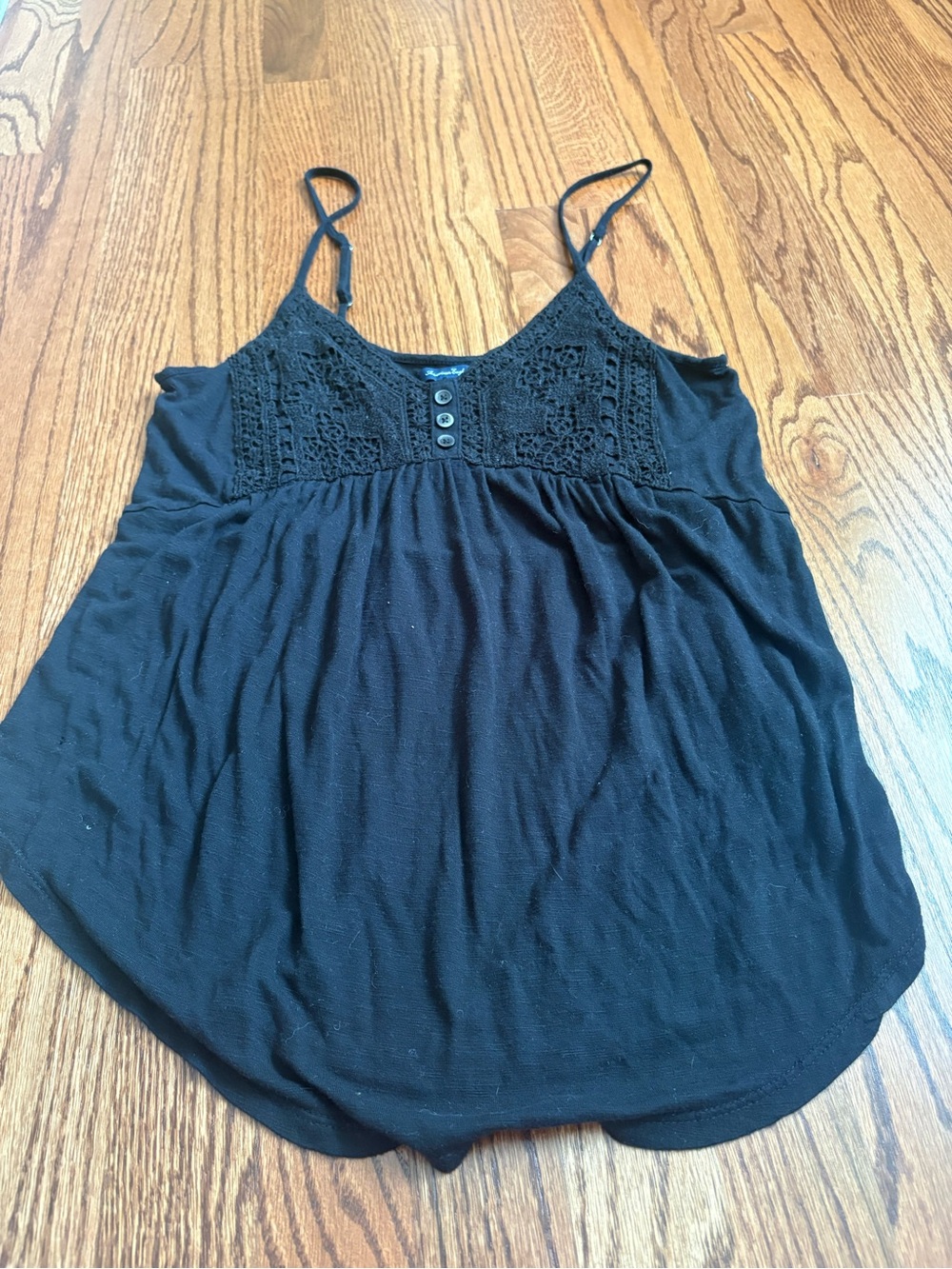 Black Crochet Yoke Spaghetti Strap Tank Top